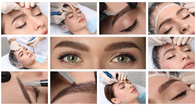 Collage,With,Different,Photos,Of,Women,Undergoing,Permanent,Makeup,Procedures